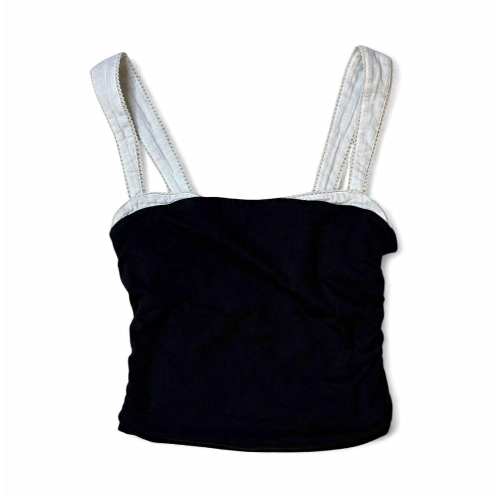Free People 2 Tone Tank Top Size S Black Combo Sweetheart Ruched Cami